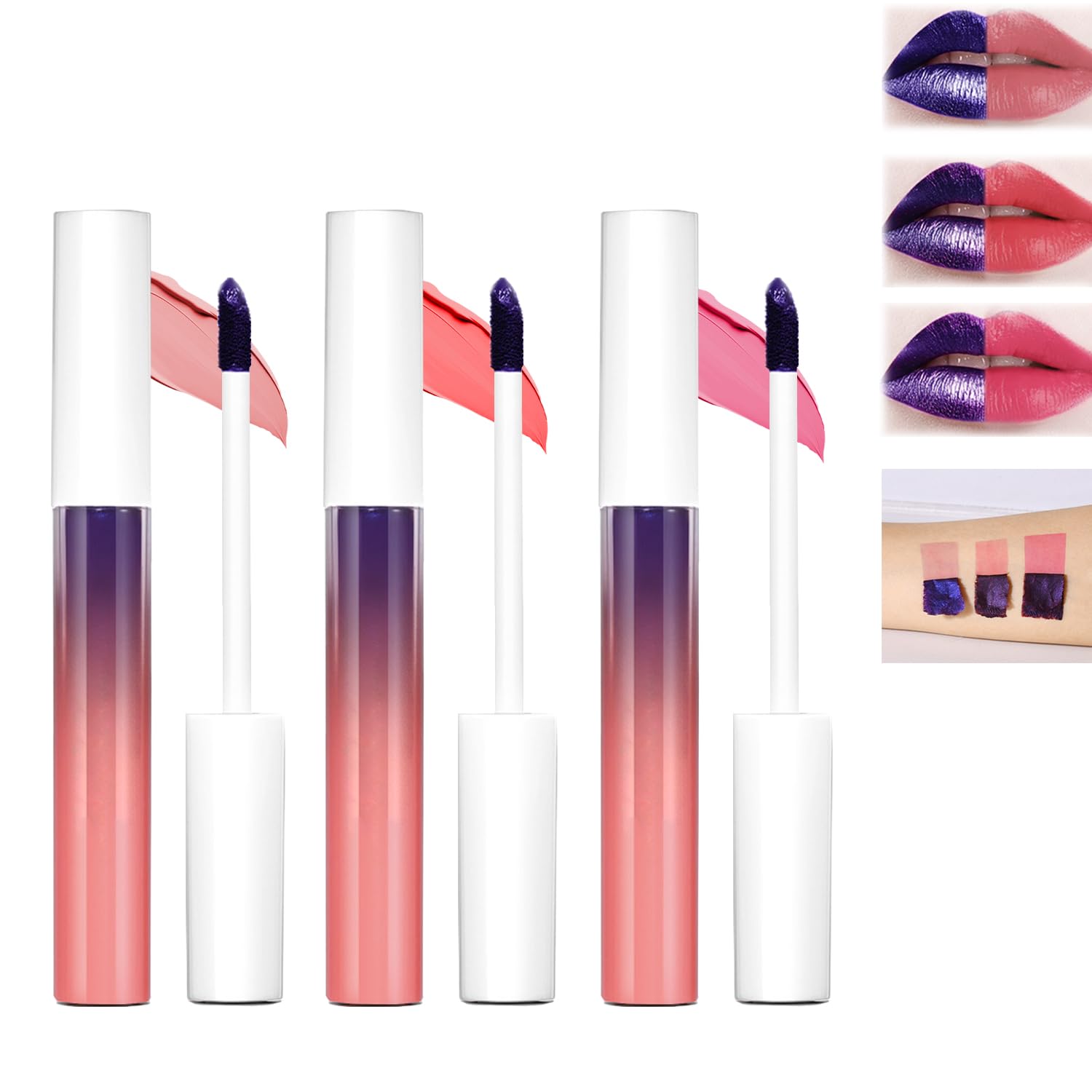 3 Colors Peel Off Lip Stain, Long Lasting Lip Tint Peel Off, Matte Waterproof Lip Tattoo Color, Non-Stick Cup Lip Gloss Set, High Pigmented Lip Makeup for Women Girls, Longwear Liquid Lipstick Makeup