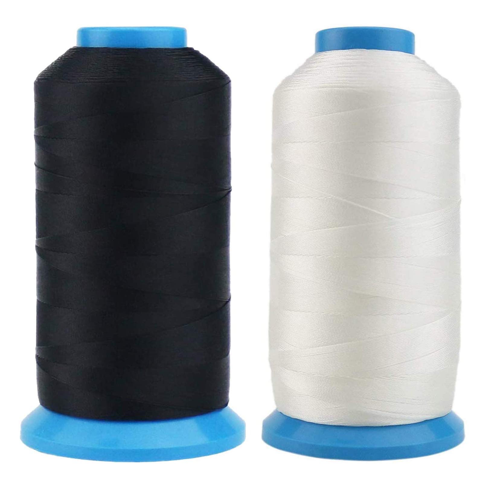 Sewing Thread, Tight Strong Machine Bonded Nylon Thread #69 T70 1640yds, for Outdoor, Leather Seats, Bags, Shoes, Canvas, Upholstery(2 Pack) (White+Black)