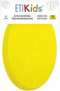Haberdashery Online 6 rodilleras color Amarillo termoadhesivas de plancha. Coderas para proteger tu ropa y reparación de pantalones, chaquetas, jerseys, camisas. 16 x 10 cm. RP15