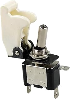 EKSIL Interruptor de palanca LED iluminado para coche, barco, camión, con cubierta abatible de seguridad para aviones, color blanco, 12 V20 A