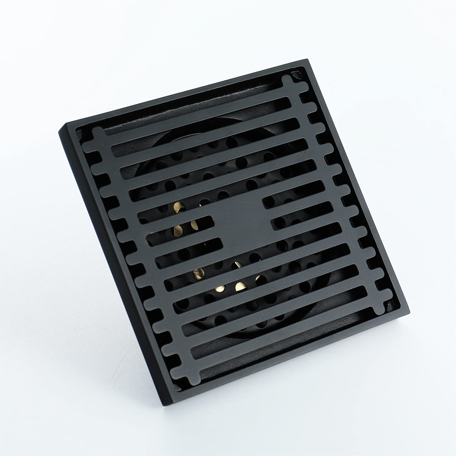 Desagüe de suelo empotrado de acero inoxidable, Desagüe de suelo ducha cuadrado 4 pulgadas latón negro