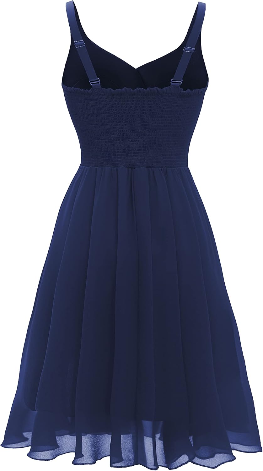 dressever summer cocktail dress v-neck adjustable spaghetti strap chiffon sundress x-large navy blue