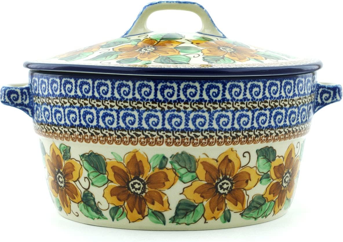 Polmedia Polish Pottery Dutch Oven UNIKAT - Woodland Whirl Pattern Handmade in Boleslawiec Poland by Ceramika Artystyczna + Certificate of Authenticity