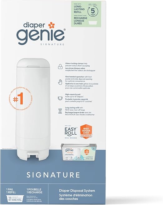 Diaper Genie Signature Pail Includes 1 Easy Roll Refill with 18 Bags