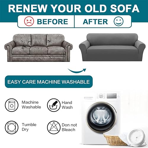 Miniatura 7 de Turquoize Fundas de sofá 100% impermeables dobles para mascotas, funda elástica para sofá de 3 cojines, protector de sofá a prueba de fugas, con