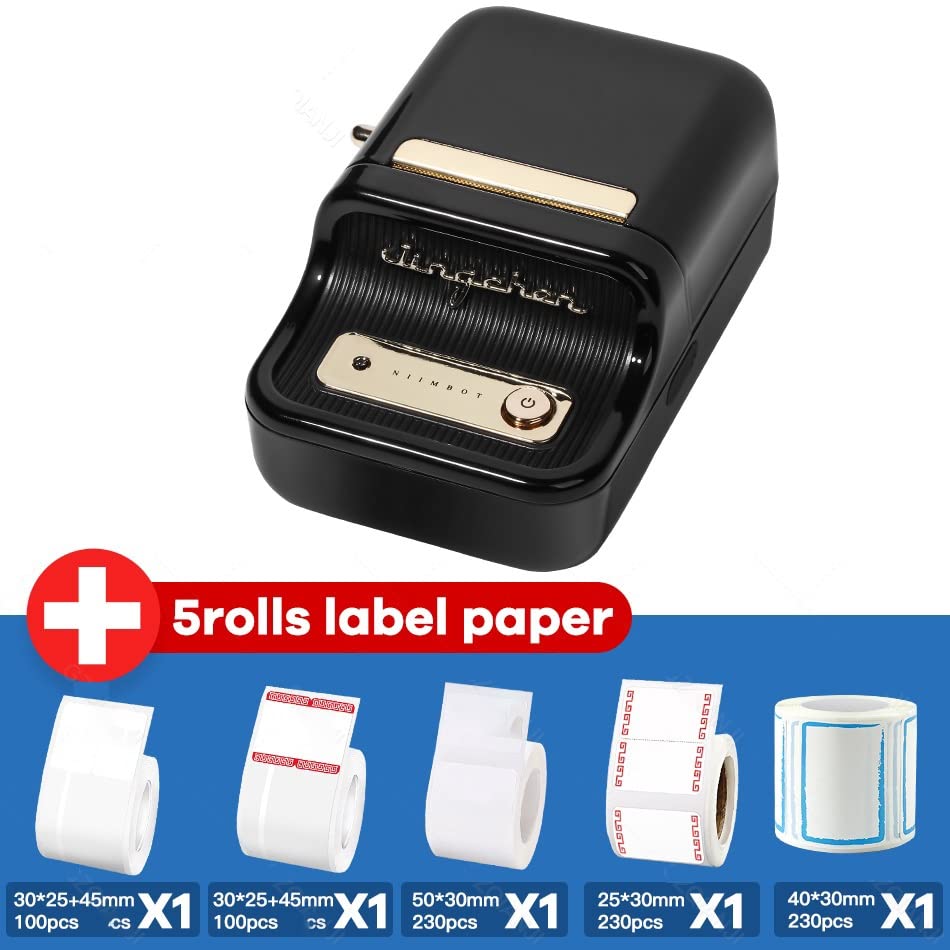 Image of Thermal Label Printer Pocket Barcode Sticker Tag Cable Fast Printing(BK and 5Rolls)