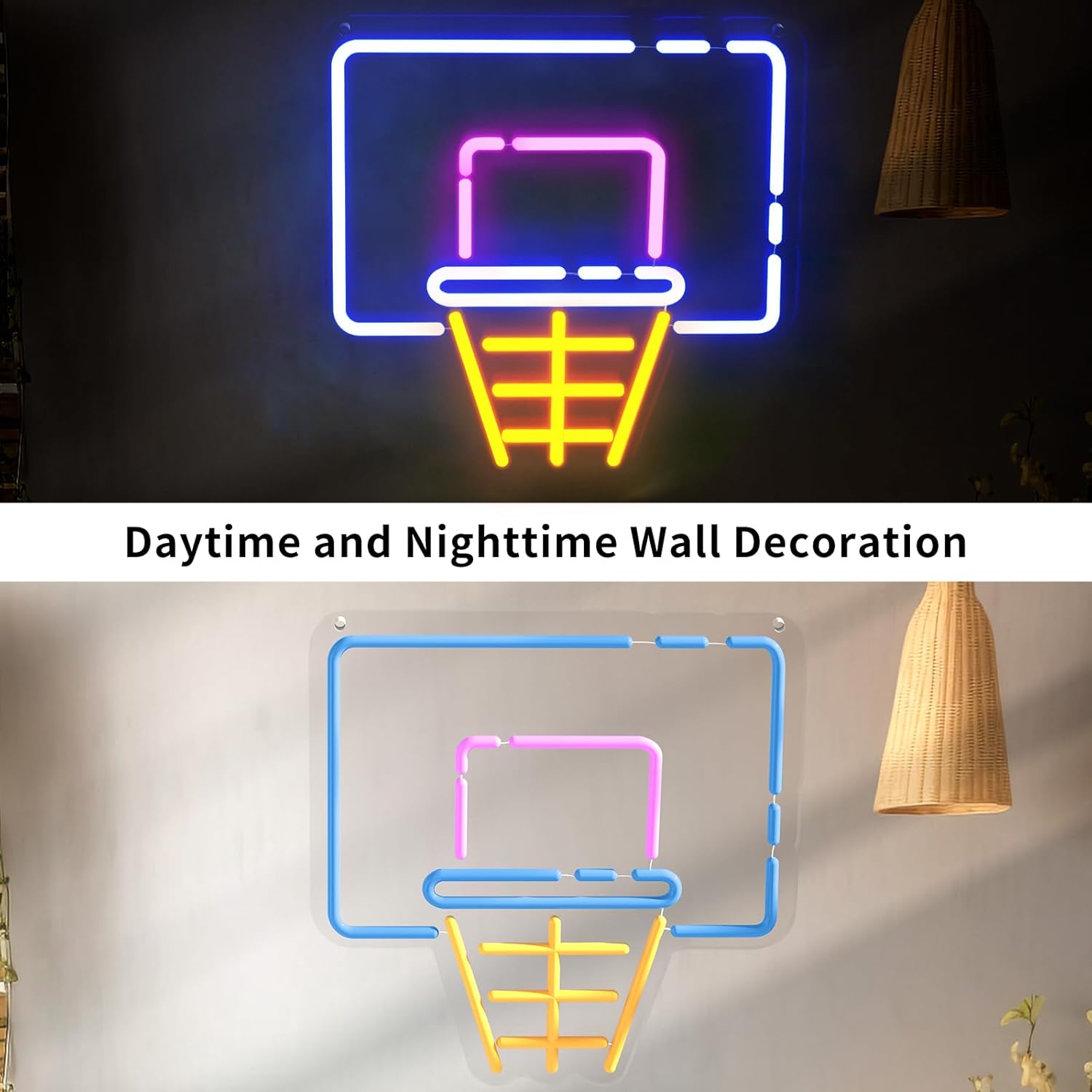 Basketball Hoop Neon Sign for Wall Decor – LED Dimmable Light Sign with Brightness Control for Sports Fans, Kids Room, Man Cave, Bedroom, Bar, Game Room, Party & Holiday Decorations (13.8" x 12.6")