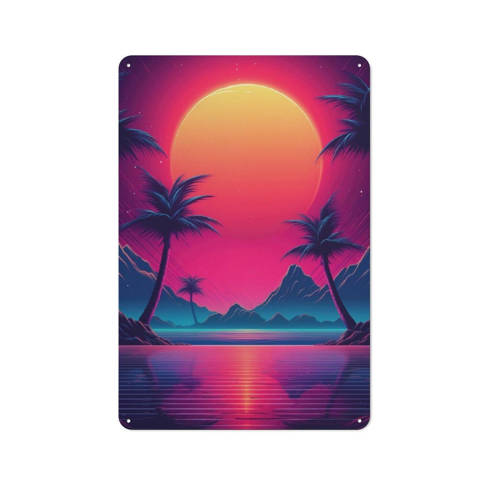 Junmoney Intense Synthwave Horizon Rustic Metal Sign 30X20cm For Hallway Wall, For Collectors Of Rustic Metal Wall Decor