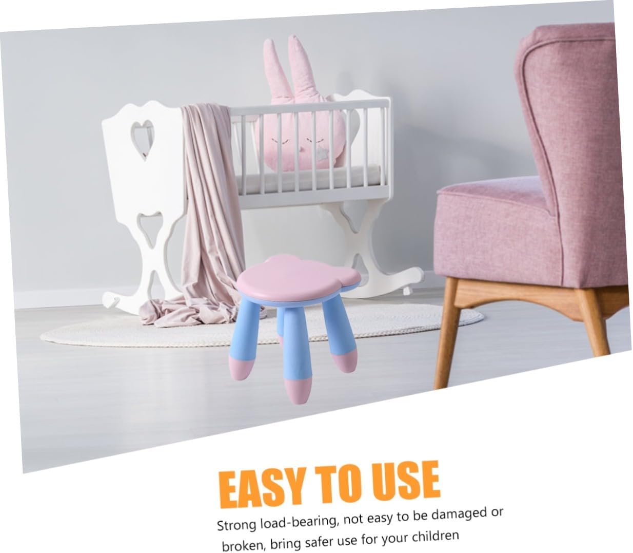 SEWACC Cartoon Bear Stool Anti-Slip Plastic Non-Skid Step Stool Thickened Pink for Home and Kindergarten Use