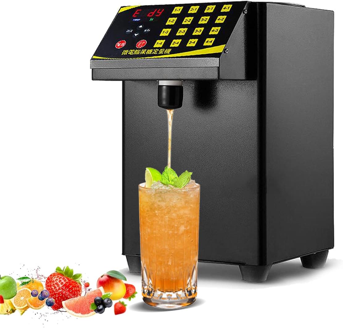 Automatic Fructose Dispenser, 8L Stainless Steel Syrup Fructose Quantitative Machine, 16 Grid Sugar Dispenser Quantitative Memory 110V for Bubble tea, Coffee shop, Dessert (Black)