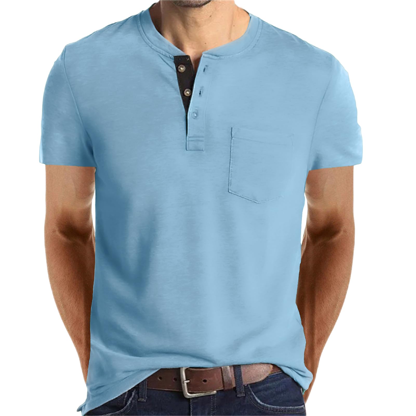 Lexiart Mens Fashion Henley Shirts Long Sleeve Button Cotton T-Shirt with Pocket