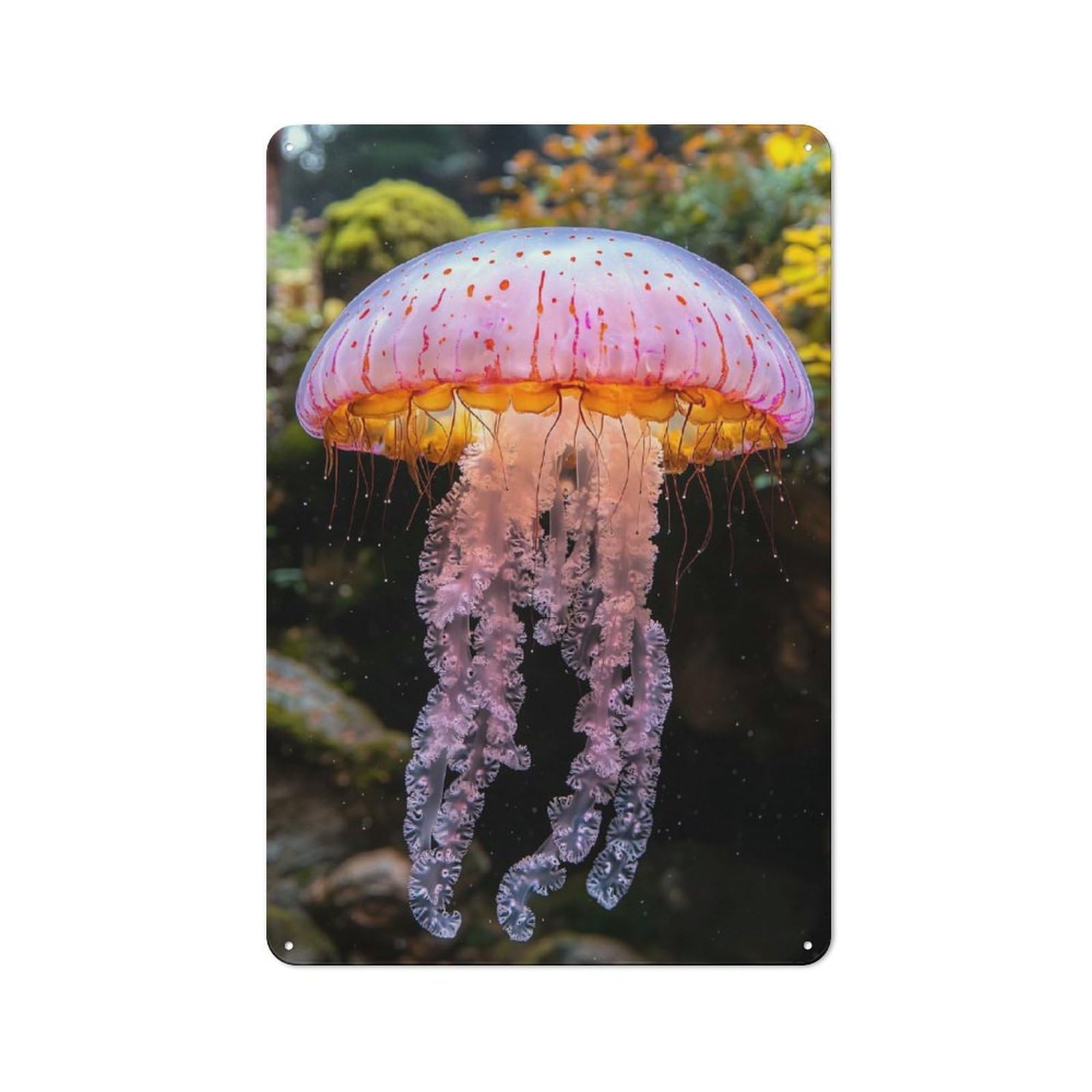 Junmoney Style-6 For Hobby Room Or Studio, Elegant Jellyfish In Ocean Depths Retro-Style Tin Sign 30X20cm, For Room Styling Across Hobby Rooms And Studios