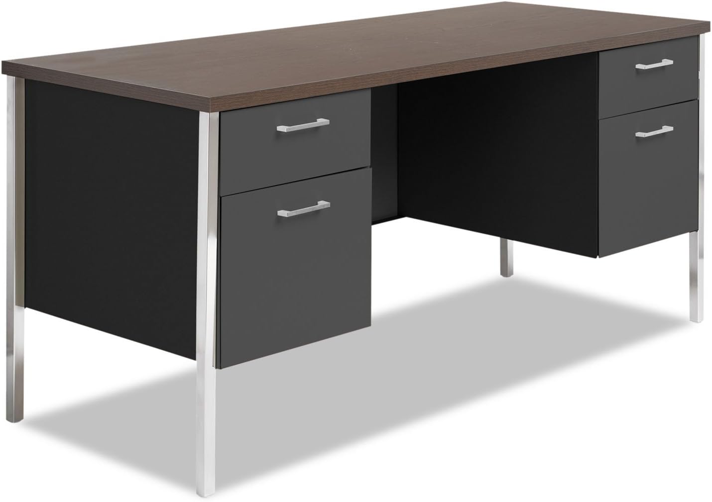 Alera SD6024BW Double Pedestal Steel Credenza, 60w X 24d X 29-1/2h, Walnut/Black