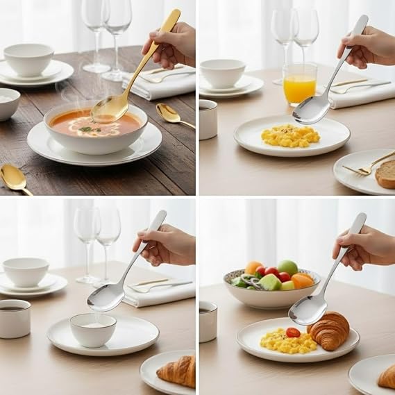 Premium Gümüş Renk Servis Kaşığı – 21 cm Paslanmaz Çelik, Ergonomik Tasarım, Salata ve Yemek Servis Kaşığı, Dayanıklı ve Şık Sunum Kaşığı