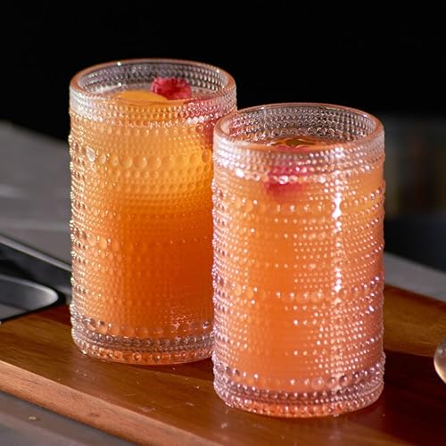 Miniatura 3 de LEMONSODA Juego de 2 vasos vintage Hobnail para beber, vasos altos de 15 onzas, vasos de vidrio en relieve, vaso de agua transparente, cristalería