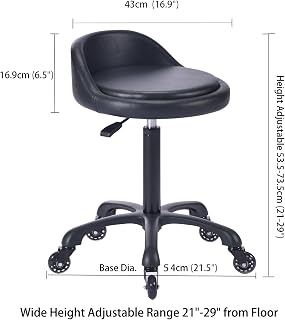 Syiole Rolling Salon Stool with Backrest - Hydraulic Height Adjustable 21-29", 400lb Heavy Duty, Quiet Swivel Wheels for Salon, Spa, Tattoo, Esthetician (Black)