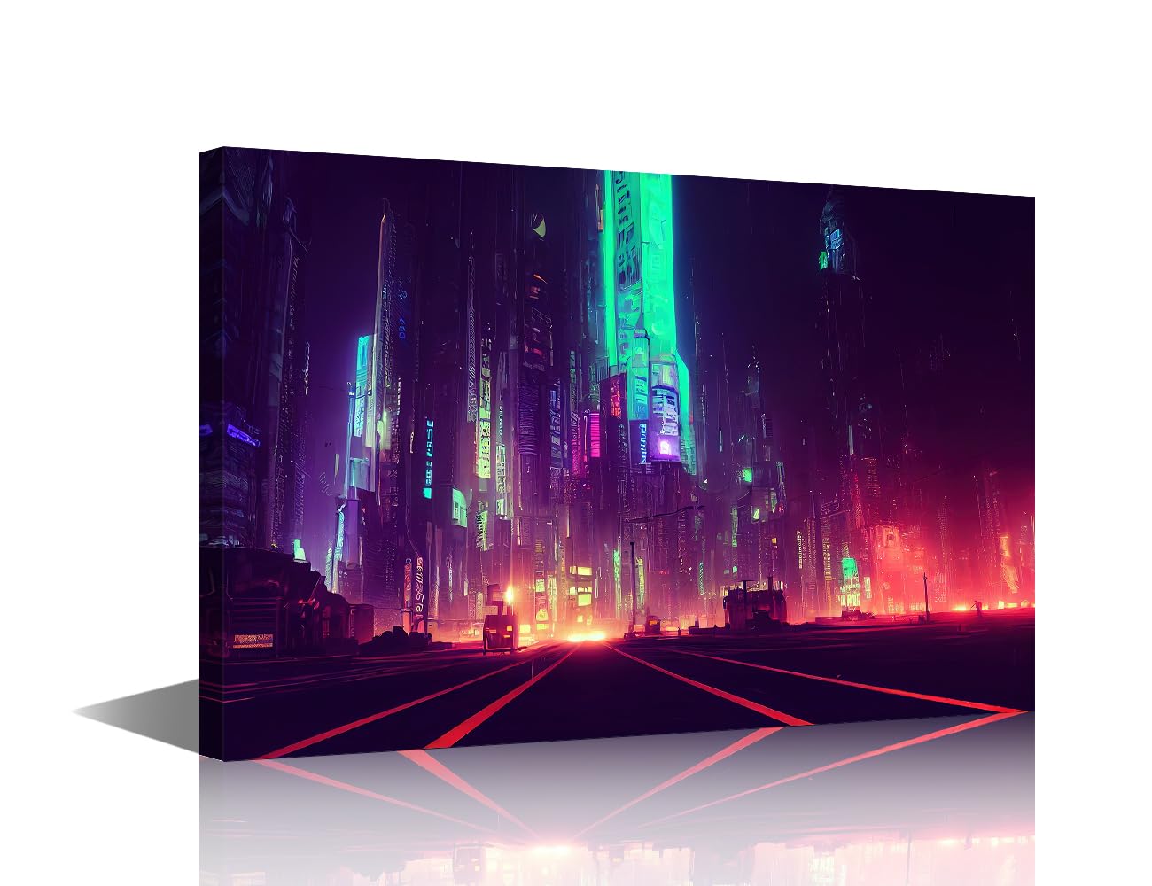 TISHIRON Canvas Wall Art for Living Room Decor 1 Panel Canvas Artwork Prints Futuristic Cyberpunk City Printing for Bedroom Canvas Wall Decor Framed Ready to Hang 12x18 in