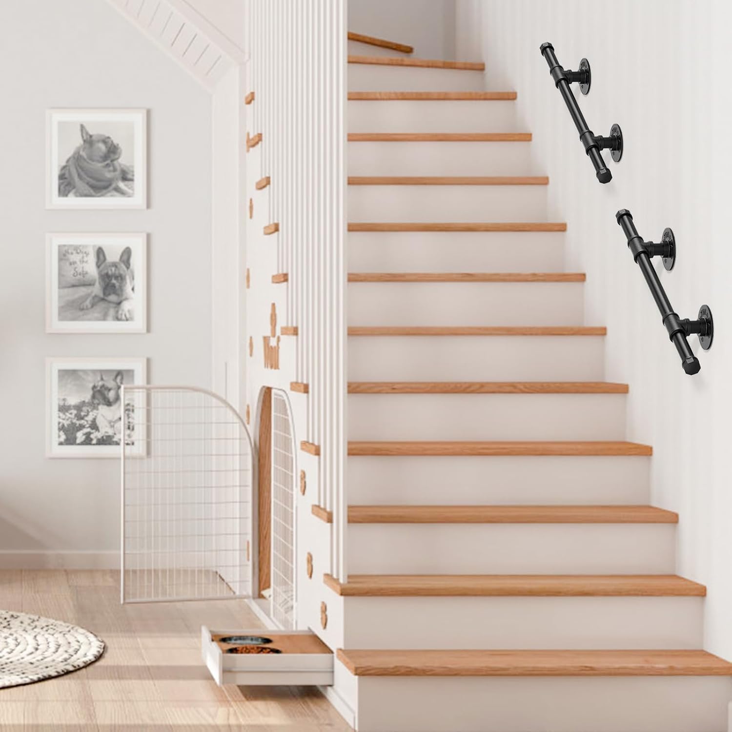 Pasamanos para Escalera, Sunowl 0,5M Barandilla para Escalera Interiores y Exteriores, Barandillas Metal Antideslizantes Seguridad, Barandillas de Galvanizada para Escaleras, Cocina, Baño, Jardín
