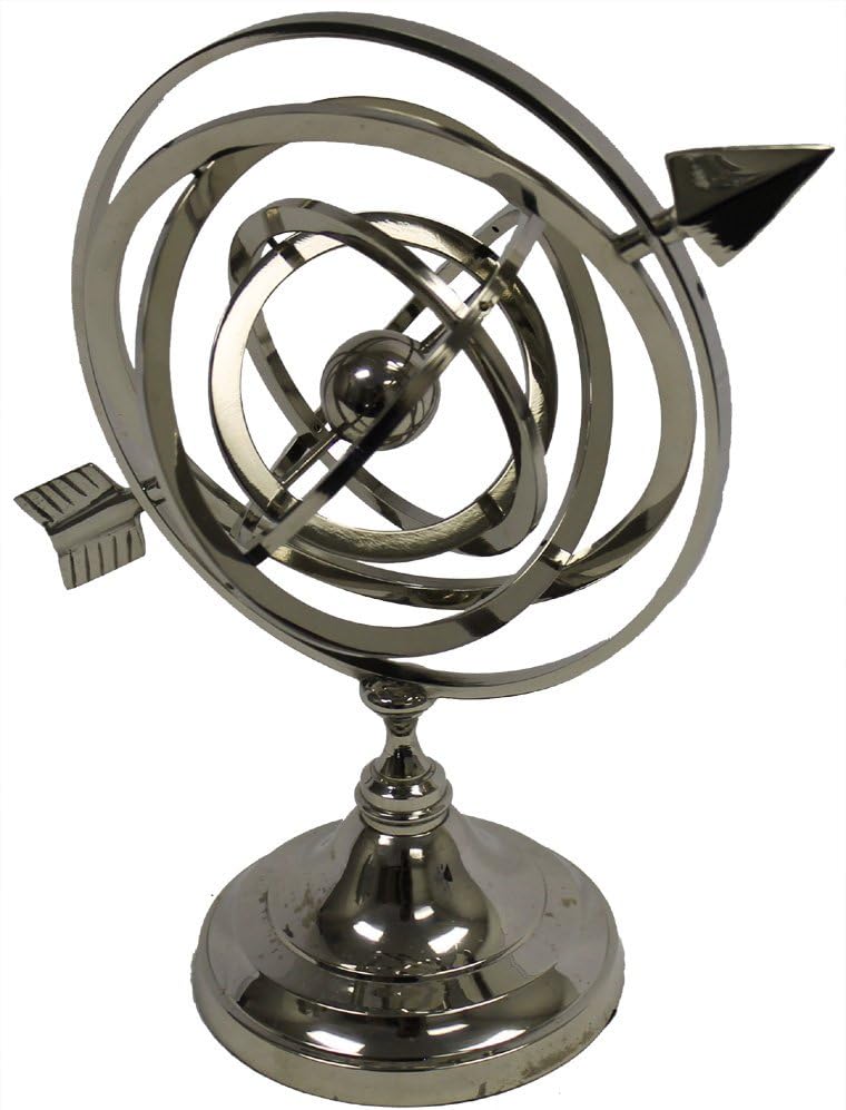 RedSkyTrader Nickel Finish Armillary Sphere - Astrolabe with Small Globe