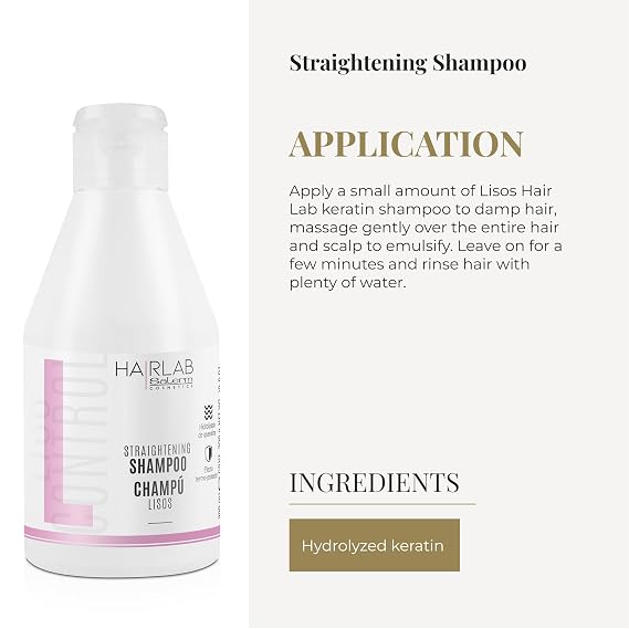 SALERM - Keratin Shampoo - Lisos Hair Lab - 300 ml - Controls Hair Frizz - Smooth and Straight - With Heat Protector - Eases Styling - Sulfate-Free and Paraben-Free Shampoo