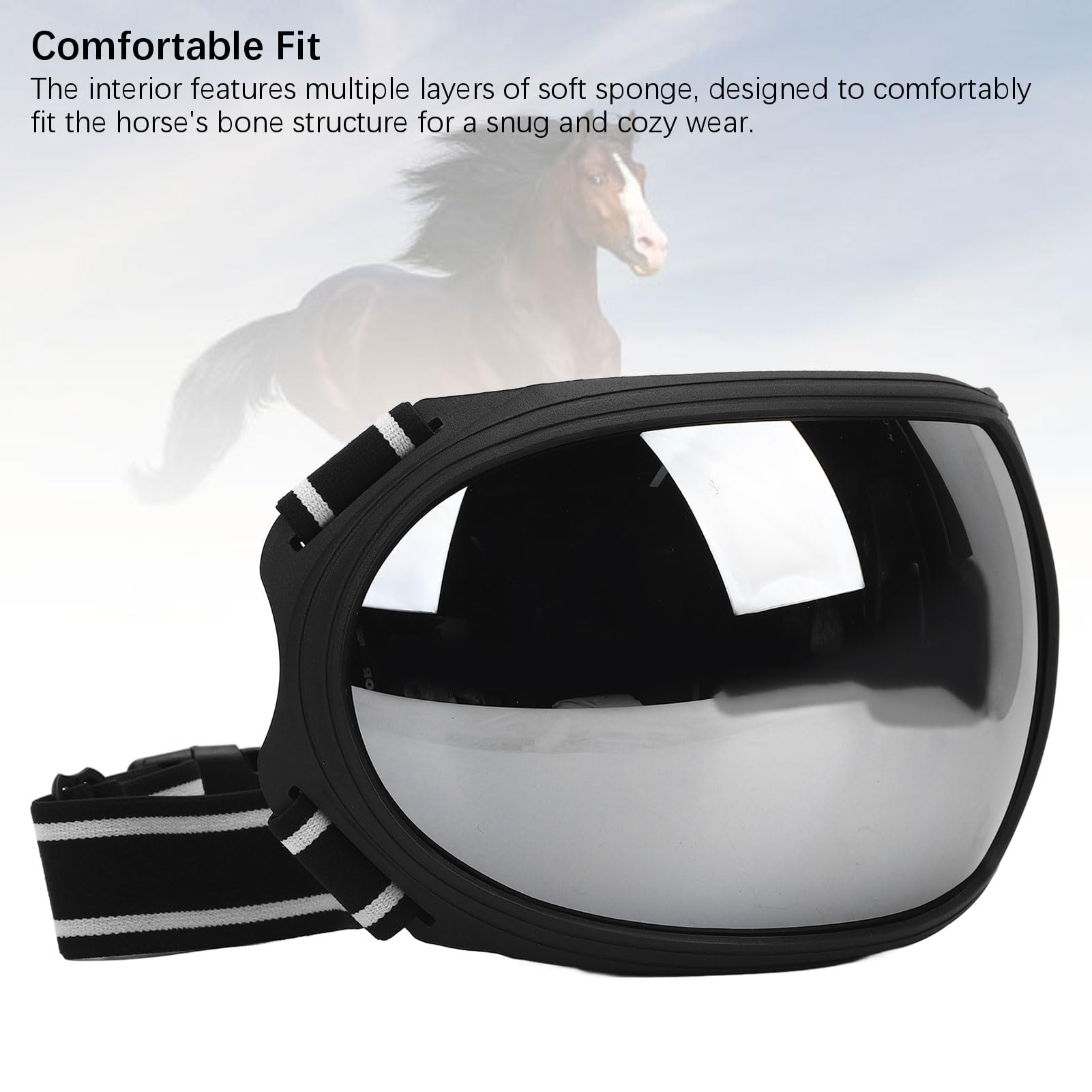Socobeta Gafas para Caballos, Material Plástico Correa Ajustable Diseño Protector Gafas Deportivas para Caballos para Suministros de Arneses