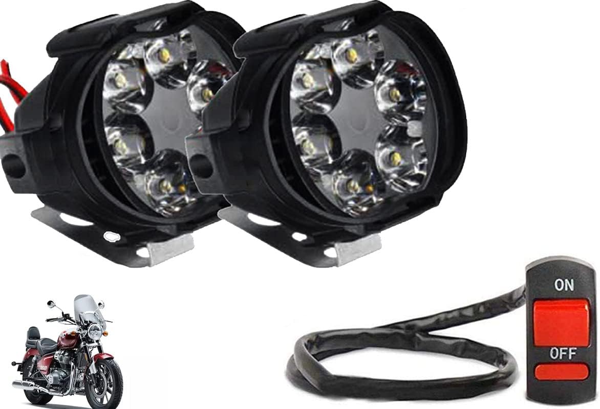 Smarter Ride Waterproof Original High Power 6 Led Fog Light Compatible with Off-Roading & Highway Driving Compatible with Royal Enfield Super Meteor 650 (Pack of 2 Light with on/off Switch)