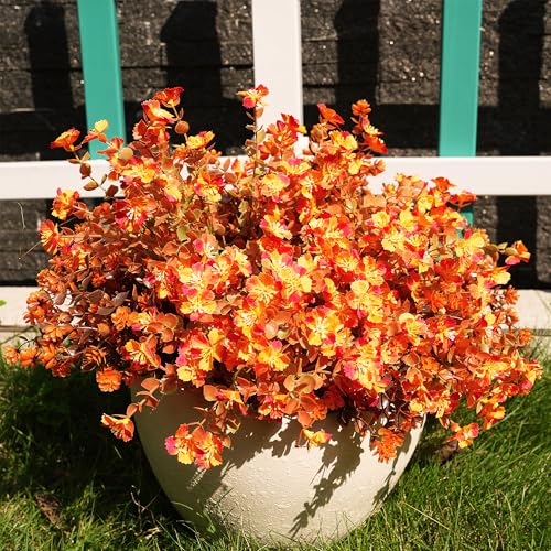 Artificial Fall Flowers Faux mums for Outdoor Indoor Garden Home Decoration, Faux Flower Daisy with Eucalyptus Leaves Fake Mums Plants Greenery Boxwood Porch Patio, Bundles (20, Artificial Mums)