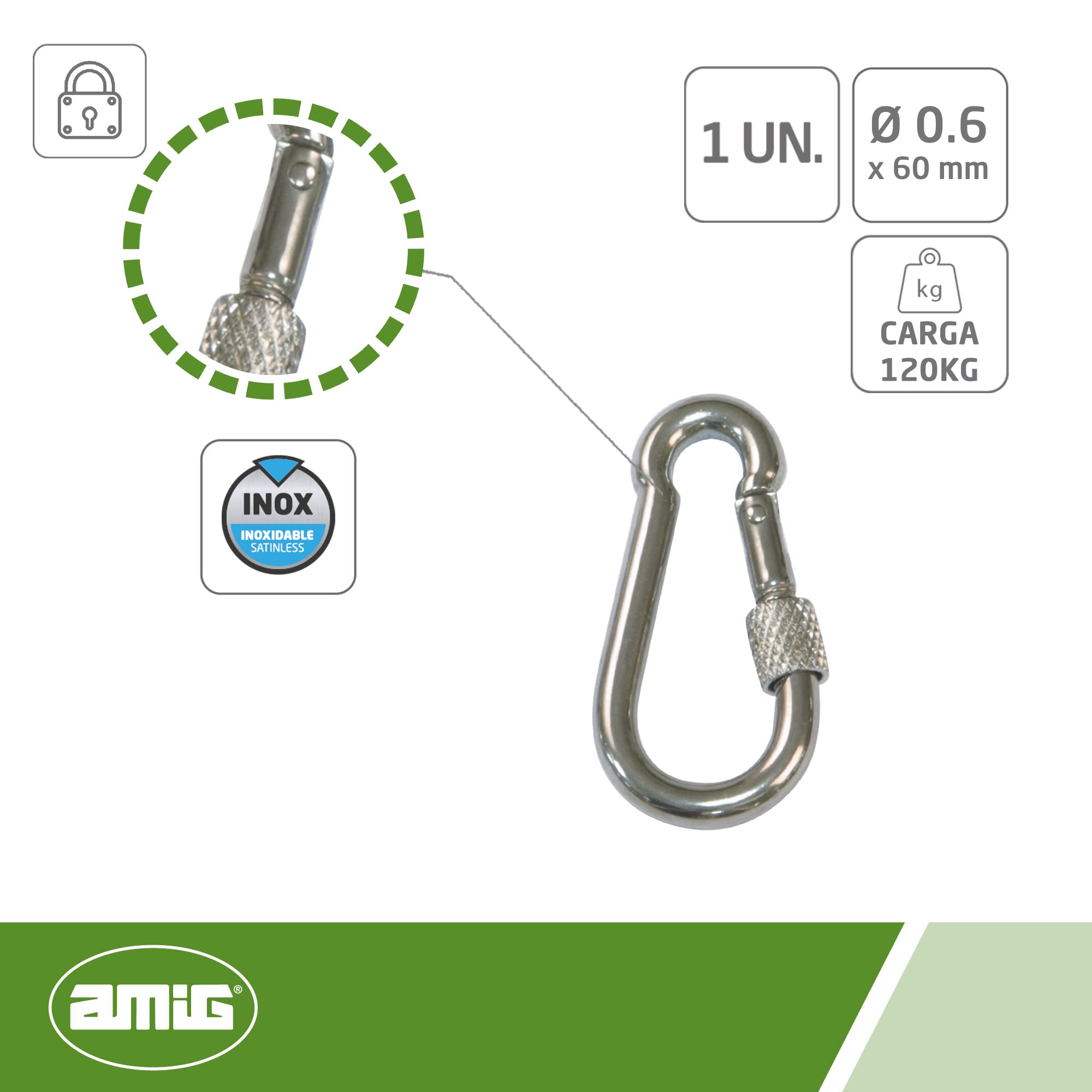 Amig - Set van 2 roestvrijstalen brandweerkarabiners, model 30145, voor het verbinden van touwen, riemen of banden, drukanker voor snelle Amig - Set van 2 roestvrijstalen brandweerkarabiners, model 30145, voor het verbinden van touwen, riemen of banden, drukanker voor snelle