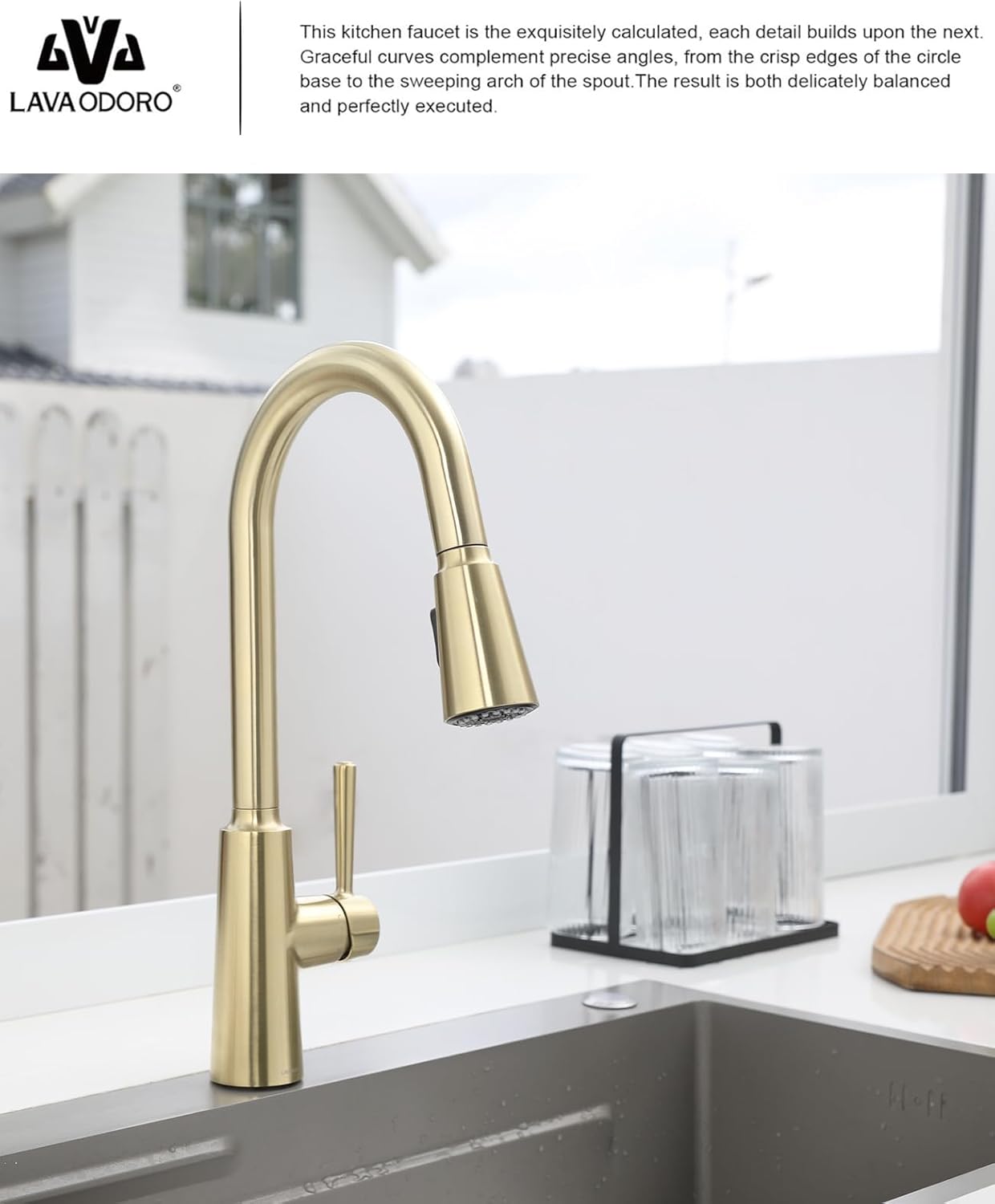 Brushed Gold Soap Dispenser for Kitchen Sink, Modern Kitchen Sink Faucet with Magnetic Docking Spray 2-Function, KF241-SG-21