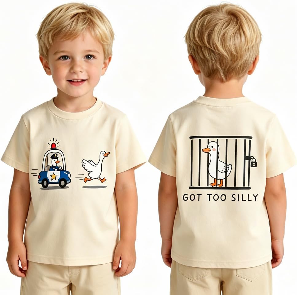 Silly Goose Toddler Boys Shirt Funny Goose Police Car Jail Graphic Short Sleeve T Shirt Kids Got Too Silly Letter Tee