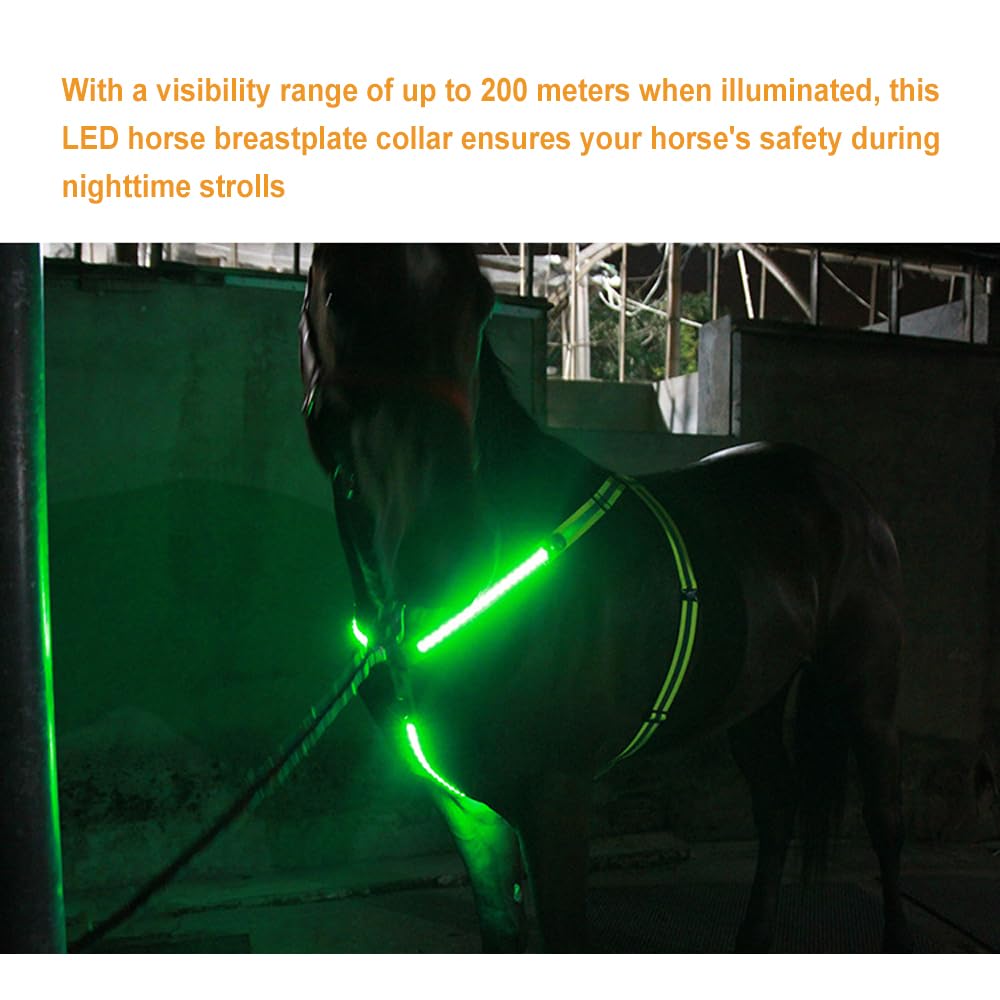 Pettorale a LED per cavalli, ricaricabile tramite USB, riflettente, elastico, per la sicurezza, alta visibilità durante le corse su strade e sentieri