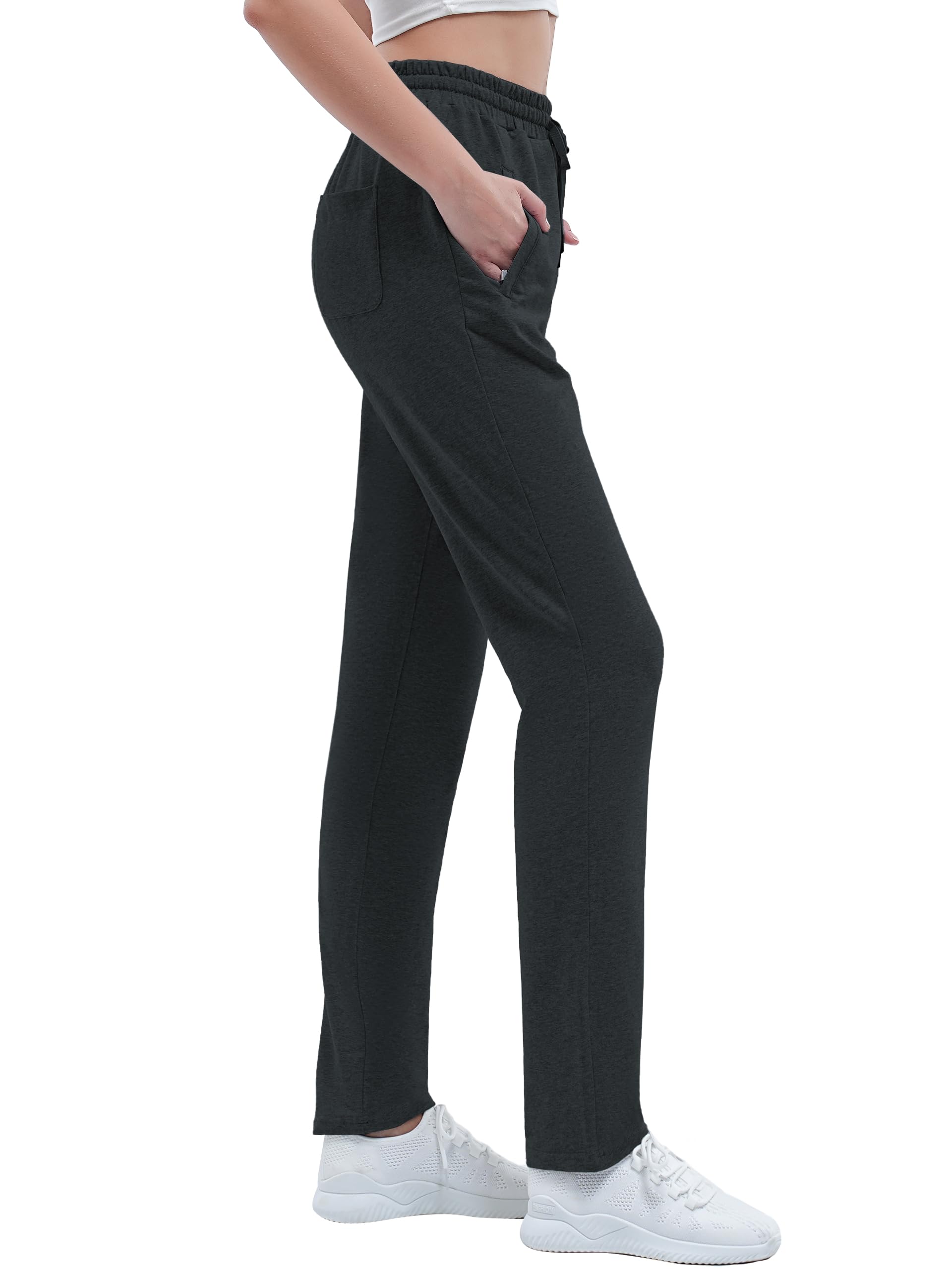 SEVEGO Pantalon de survêtement haut en coton pour femme - 76,2 cm/81,3 cm/86,4 cm/91,4 cm - Bas ouvert décontracté - Poche zippée