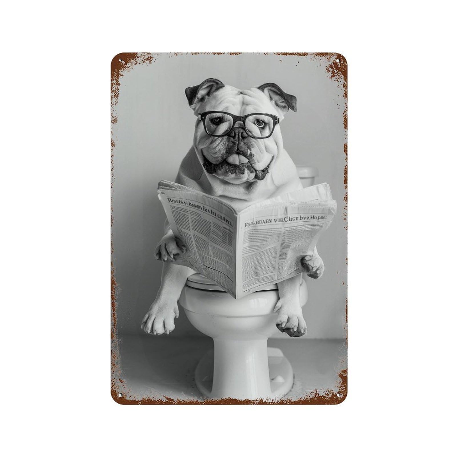xiaoxiaoshen Bulldog Bathroom Wall Art Wall Decor Art Metal Tin Poster Modern Home Decor Art Home Bar Shop Decorations Vintage Sign 30x20cm