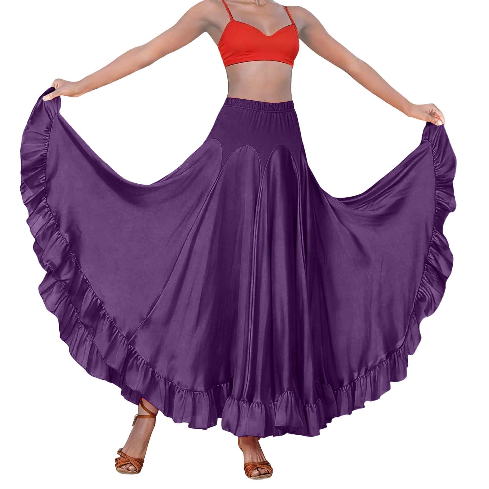 Jupe Danse du Ventre Satin Cercle Complet Femme, Jupe Multicouches Volants pour Flamenco Andalouse, Performance Danse Orientale, Tenue Scène Professionnelle Soirée Costume, Carnaval