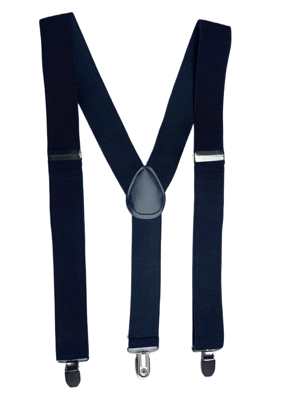 Men’s Adjustable Elastic Suspenders for Men – Classic Y-Back Heavy-Duty Trousers Braces with Strong Metal Clips – Durable Stretch Fabric, Formal & Casual Accessories for Wedding, Business (Navy Blue)-image-1