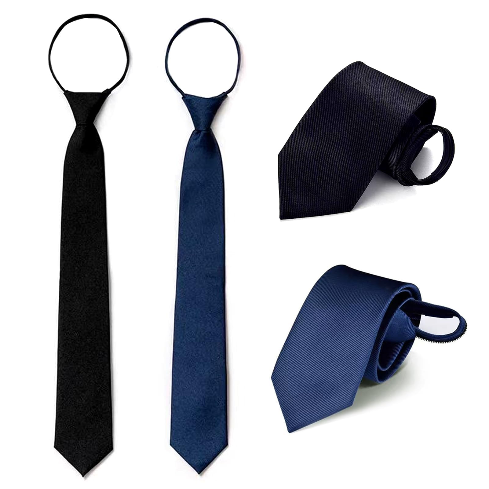 Mantieqingway Cravate réglable pré-nouée à fermeture éclair pour homme de 8 cm pour bureau, remise de diplôme, uniforme scolaire, noir, 8 cm