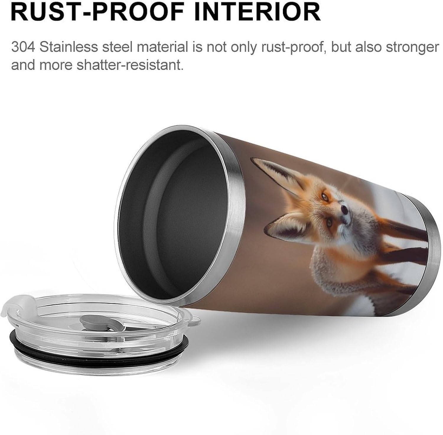 Cute Fox Tumbler with Lid Straw, Leakproof Travel Cup for Women, 20 Oz Double Wall Vacuum Car Cup for Men, Stainless Steel Coffee Mug, Large Capacity Water Mug