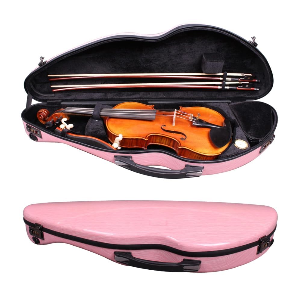 yinfente Custodia per violino 4/4 Full Size 1.9kg In Fibra di Carbonio Mezzo Rotondo Forma Viloin Bag Con Cinturino Combinazione Blocco E Accessori Borsa Rosa