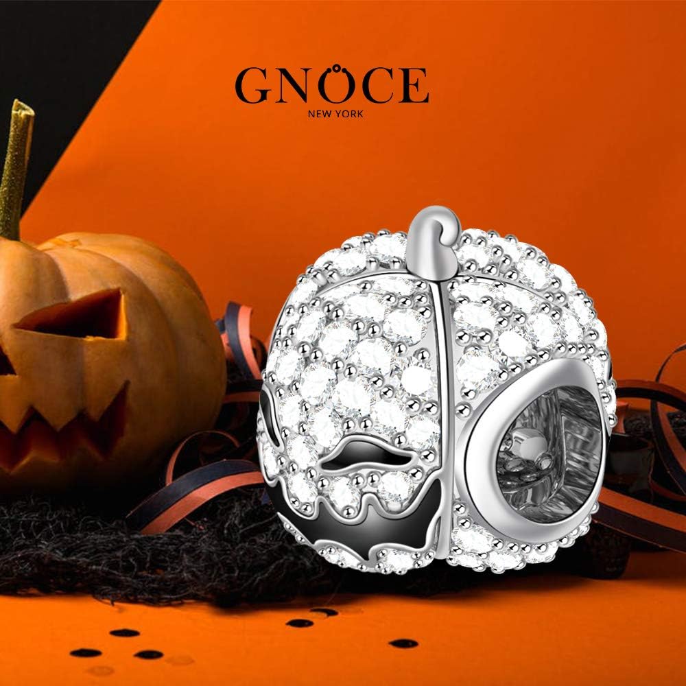 GNOCE "Pumpkin for Halloween 925 Sterling Silver with CZ Halloween Pumpkin Charms Fit All Major Brands Of Bracelet Necklace Birthday Valentines Day Women Gifts