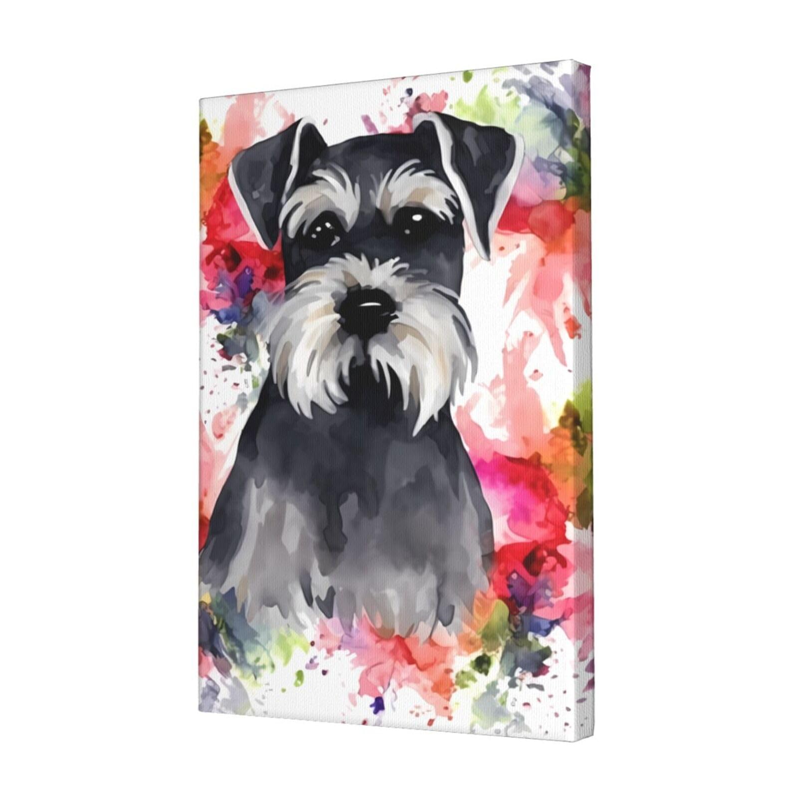 KLOPH Schnauzer Canvas Wall Art for Living Room 12"x18" Modern Artwork Painting for Bathroom Hanging Canvas Prints Aesthetic Wallart for Bedroom Kitchen Office Wall Decor