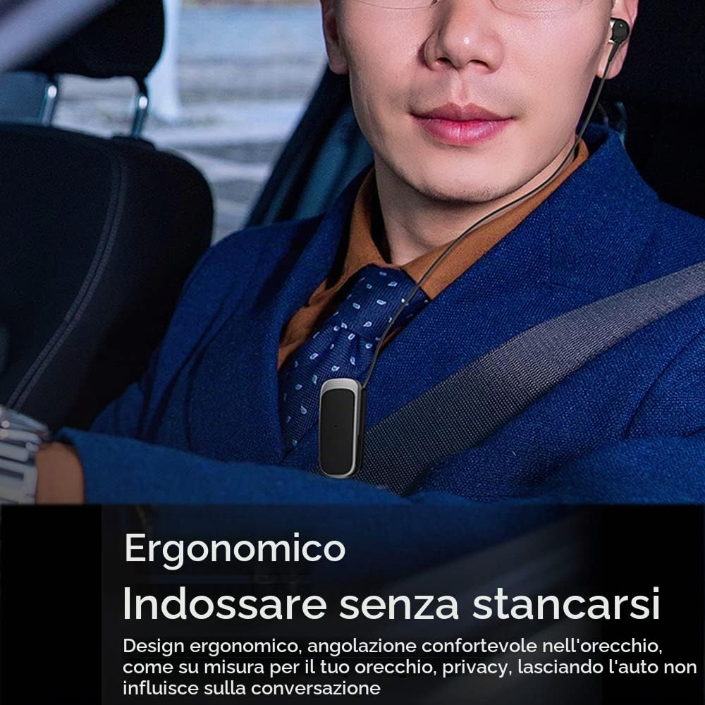 Leepesx Cuffie BT, Auricolari BT Senza Filo con Microfono-Fili Retrattile Cuffie-Auricolari con Cancellazione del Rumore,Design con Clip per Colletto-5 Ore di Conversazione Continua