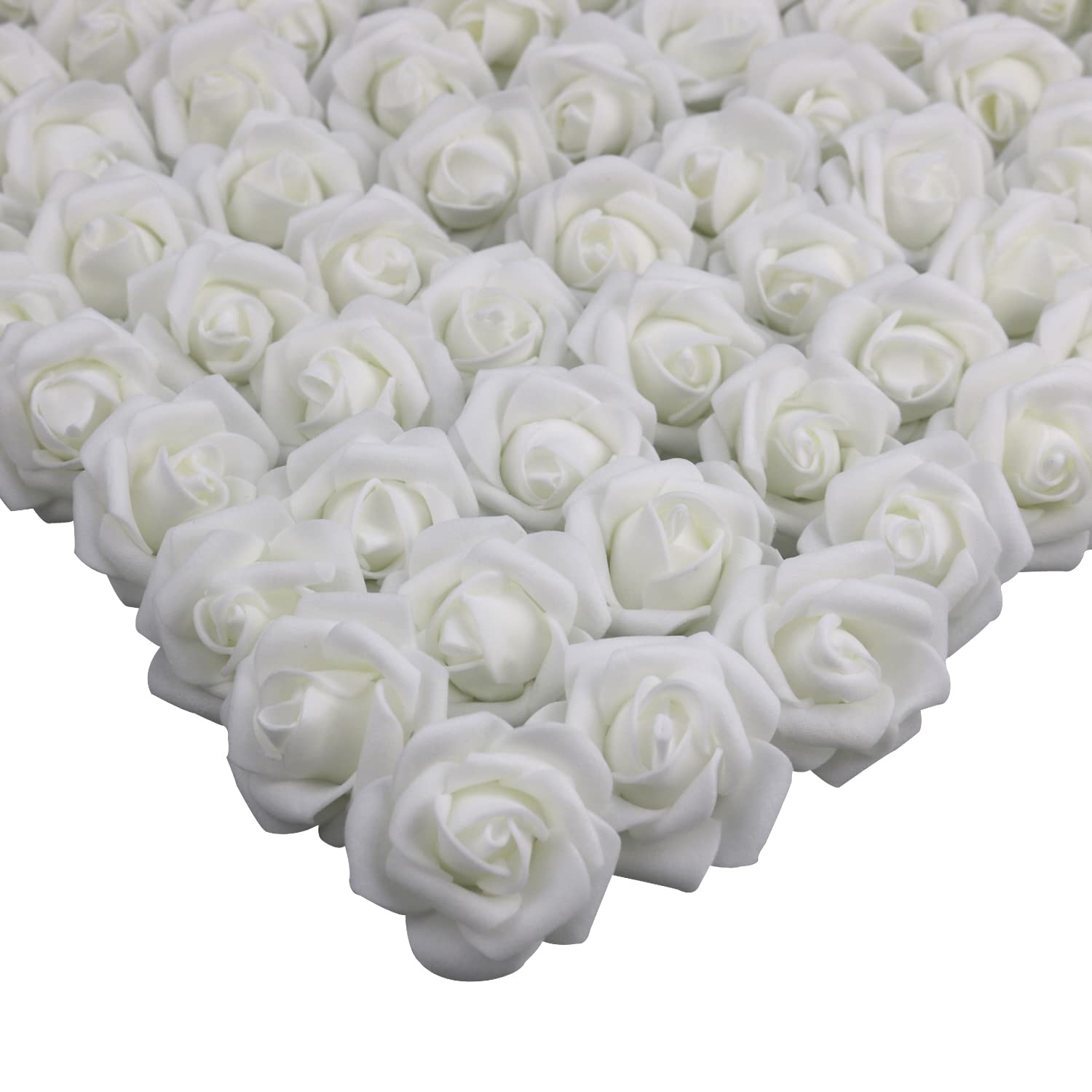 Lightingsky 300pcs 1.7 inch Real Touch Artificial Rose Head, DIY 3D Artificial Flowers Bouquets, Room Decoration (White)