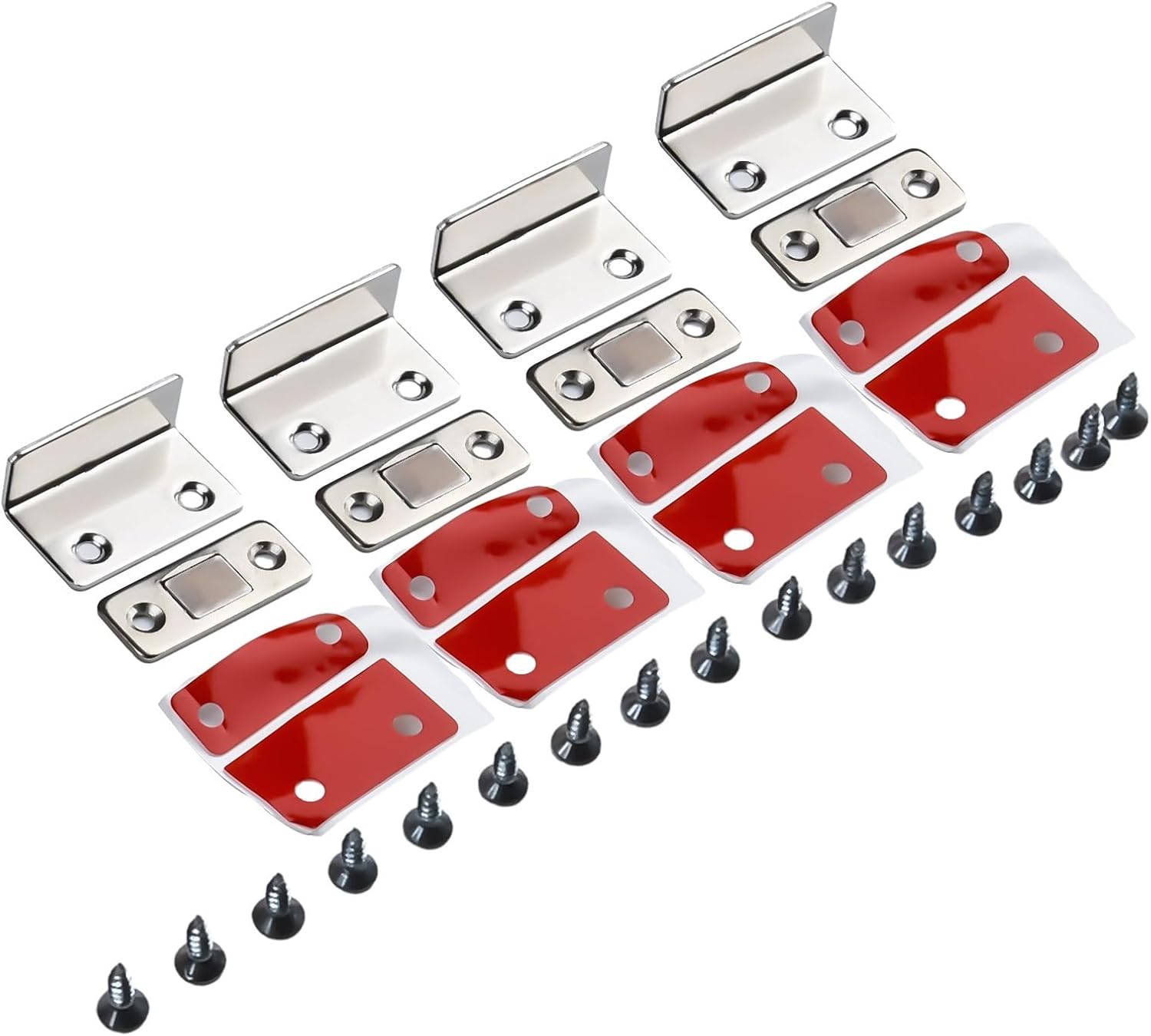 Magnetic Cabinet Catch L-Shaped Ultra Thin Door Latch for Kitchen Cupboard Wardrobe Drawer Closure Strong Hold No Gap Design Adhesive or Screw Mount Black Silver 4 Pairs