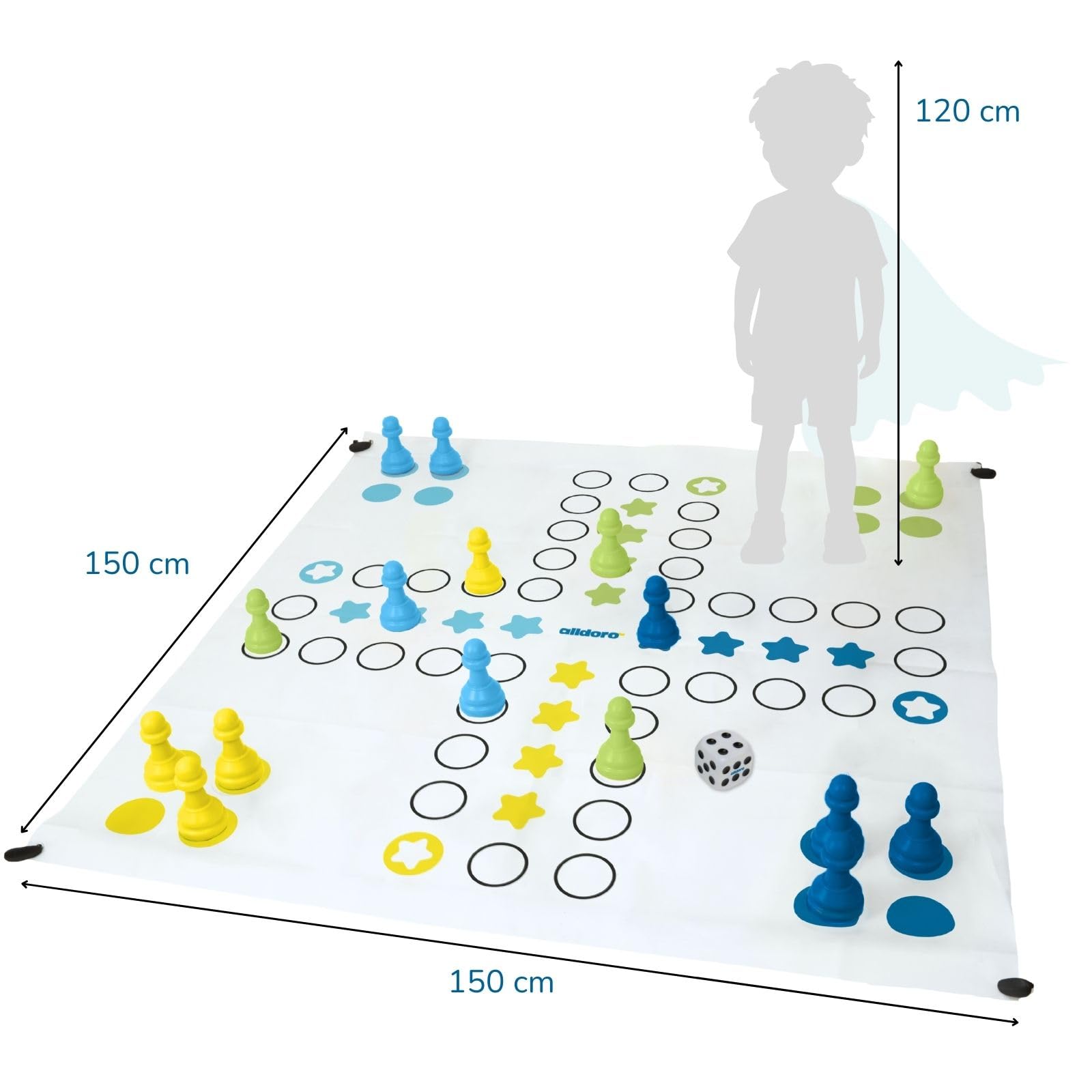 Alldoro Outdoor Garten Ludo Gra Planszowa z 16 Figurkami i Kostkami, Wielokolorowy, XXL, 60060