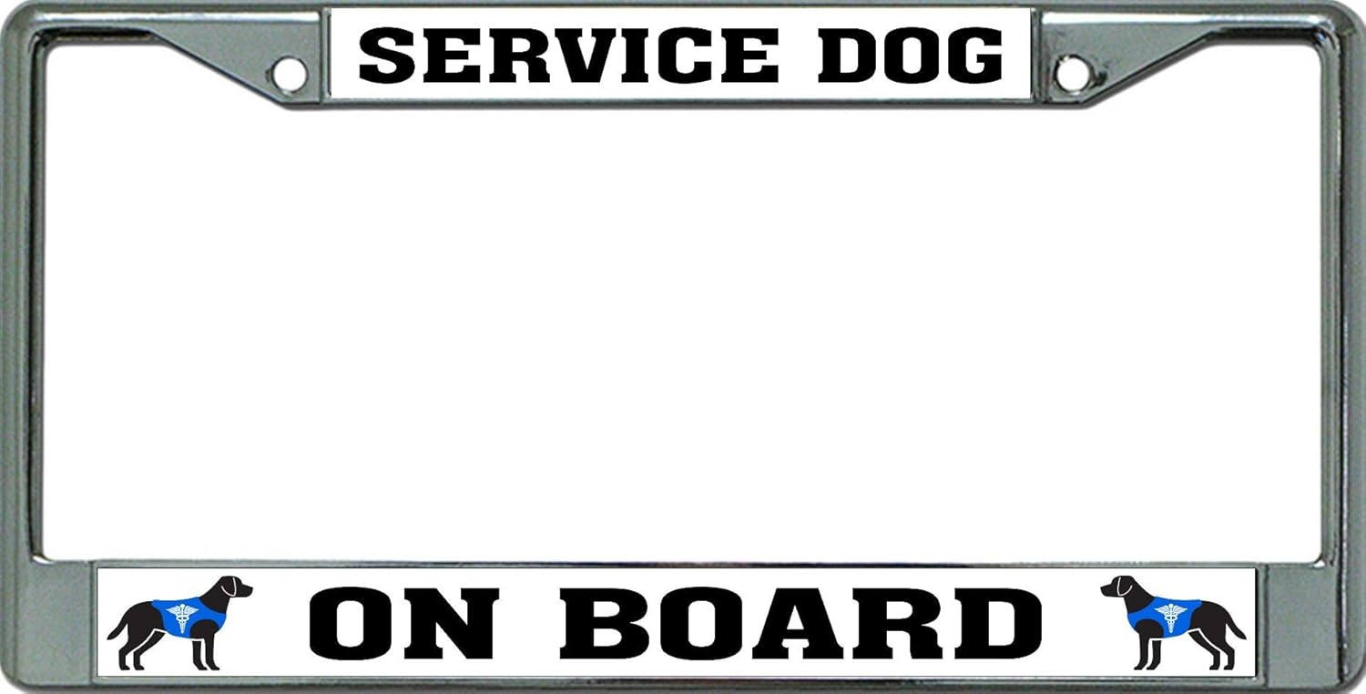 Service Dog On Board Chrome License Plate Frame