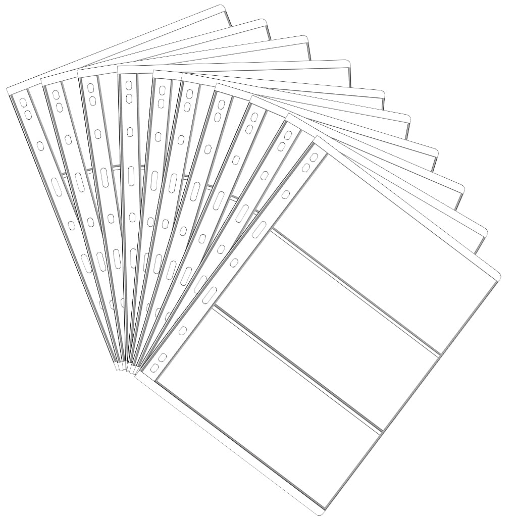 3 bolsillos para colección de dinero, páginas, 10 hojas para sellos de dinero, fundas para álbumes de libros de colección de divisas para carpeta estándar de coleccionista de monedas de 9 agujeros