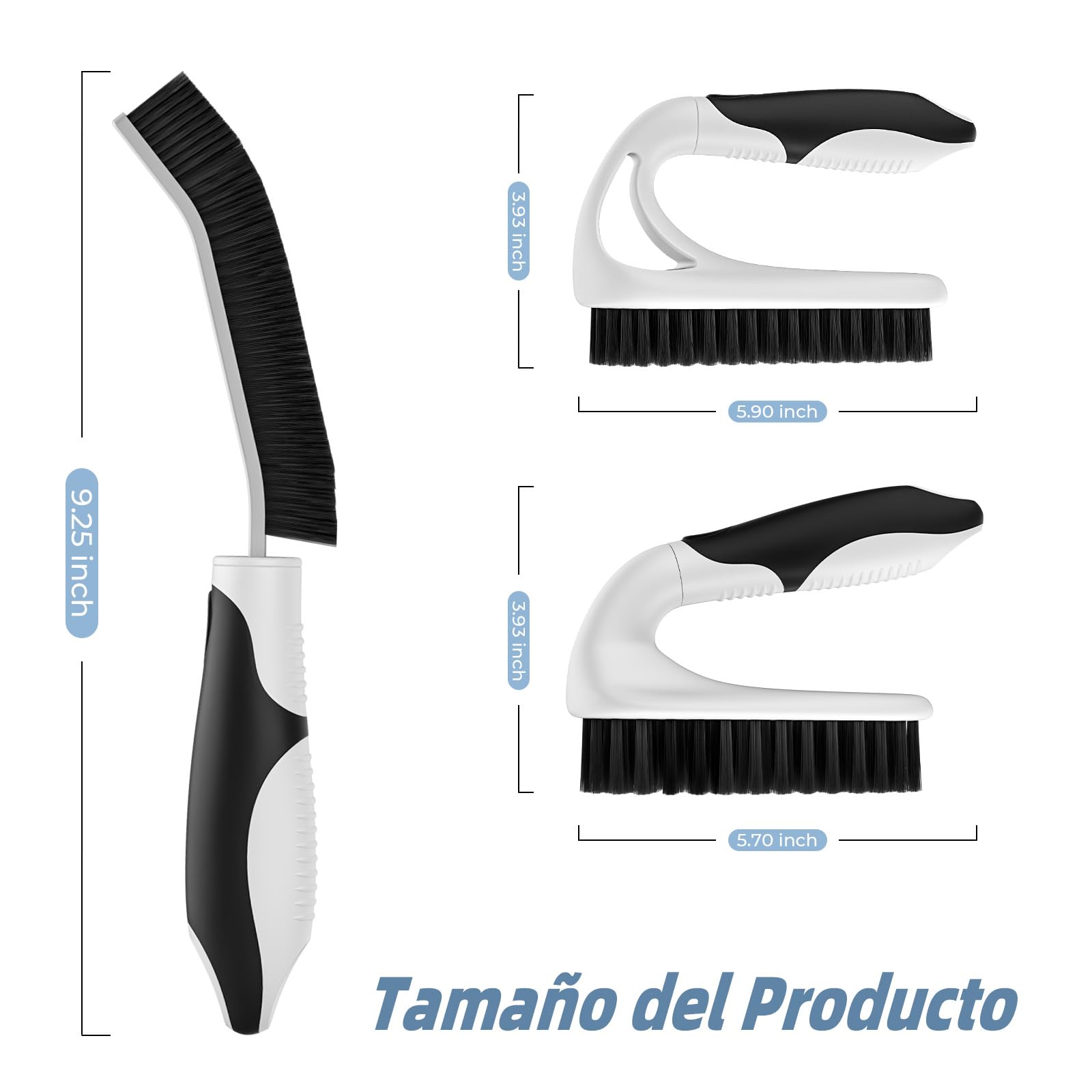 Cleangor Set de 3 Cepillos de Limpieza, Cepillo para Juntas, Duchas, Cocinas, Inodoros, Negro