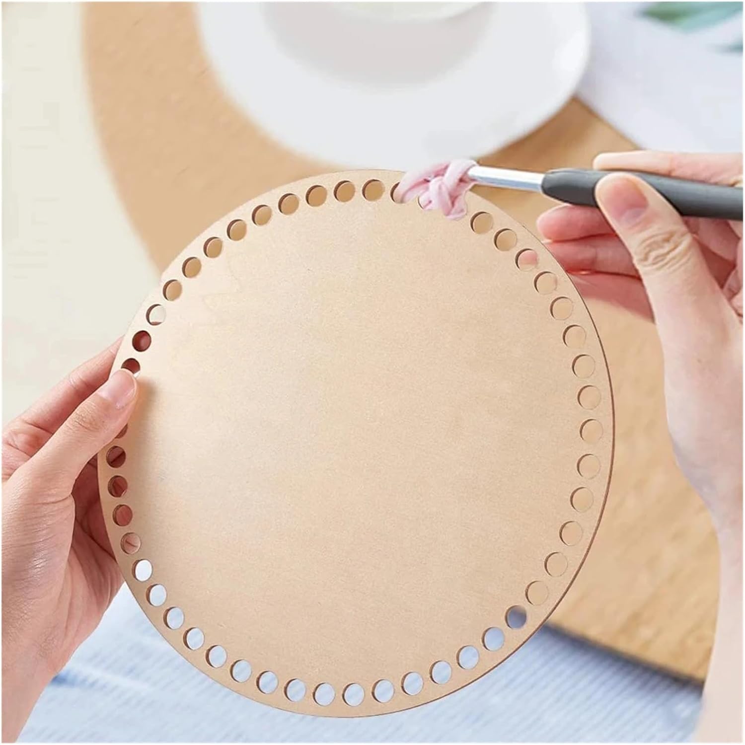 Wooden Basket Bottom 2Pcs Wooden Circular Hollow Pattern Bag Base DIY Weaving Products and Home Decoration for Knitters(Color 9)