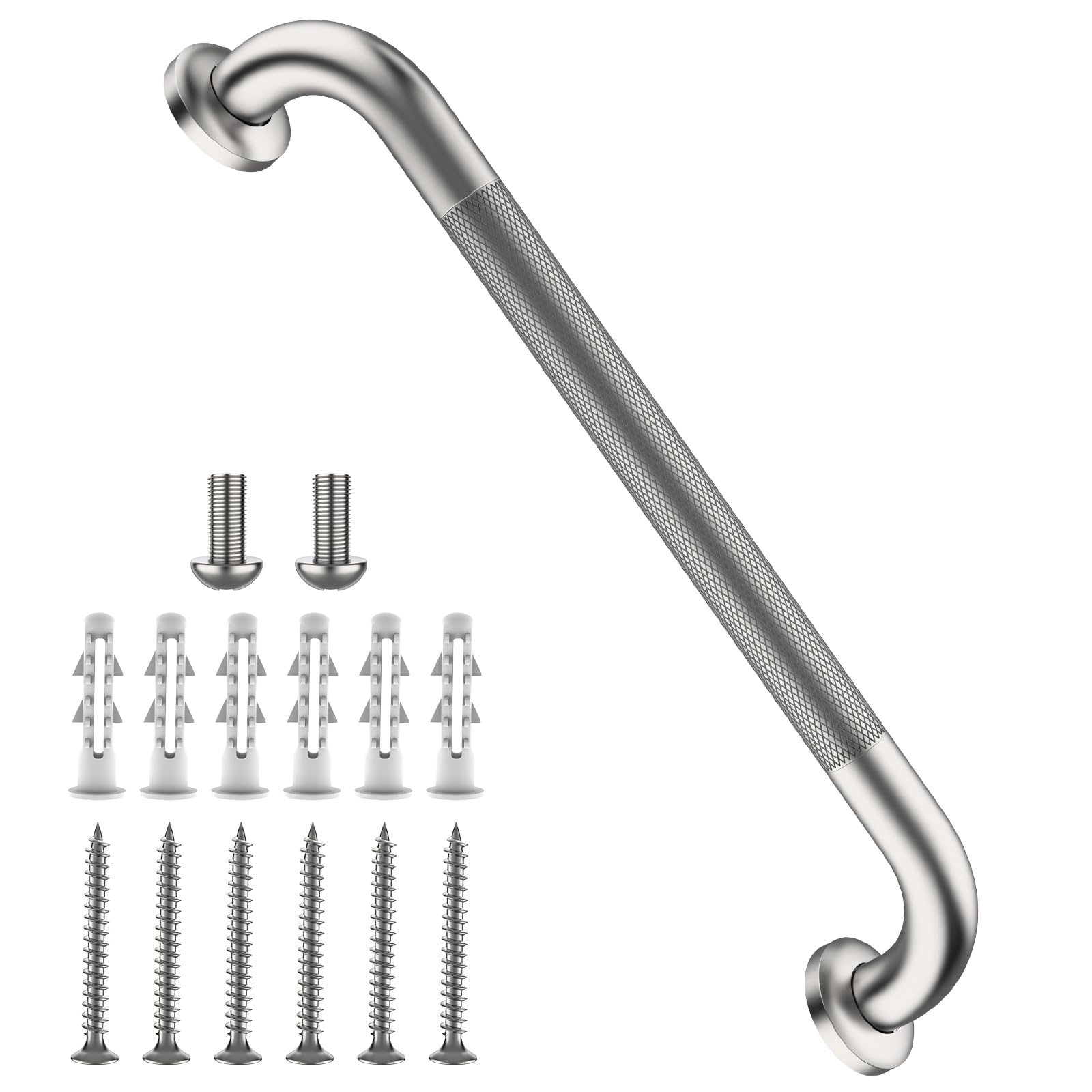 Shower Grab Bar 16 Inch, iHansee Brushed Nickel Bathroom Grab Bar w/Anti-Slip Knurled Grip, Stainless Steel Bath Safety Bars Support Handrail for