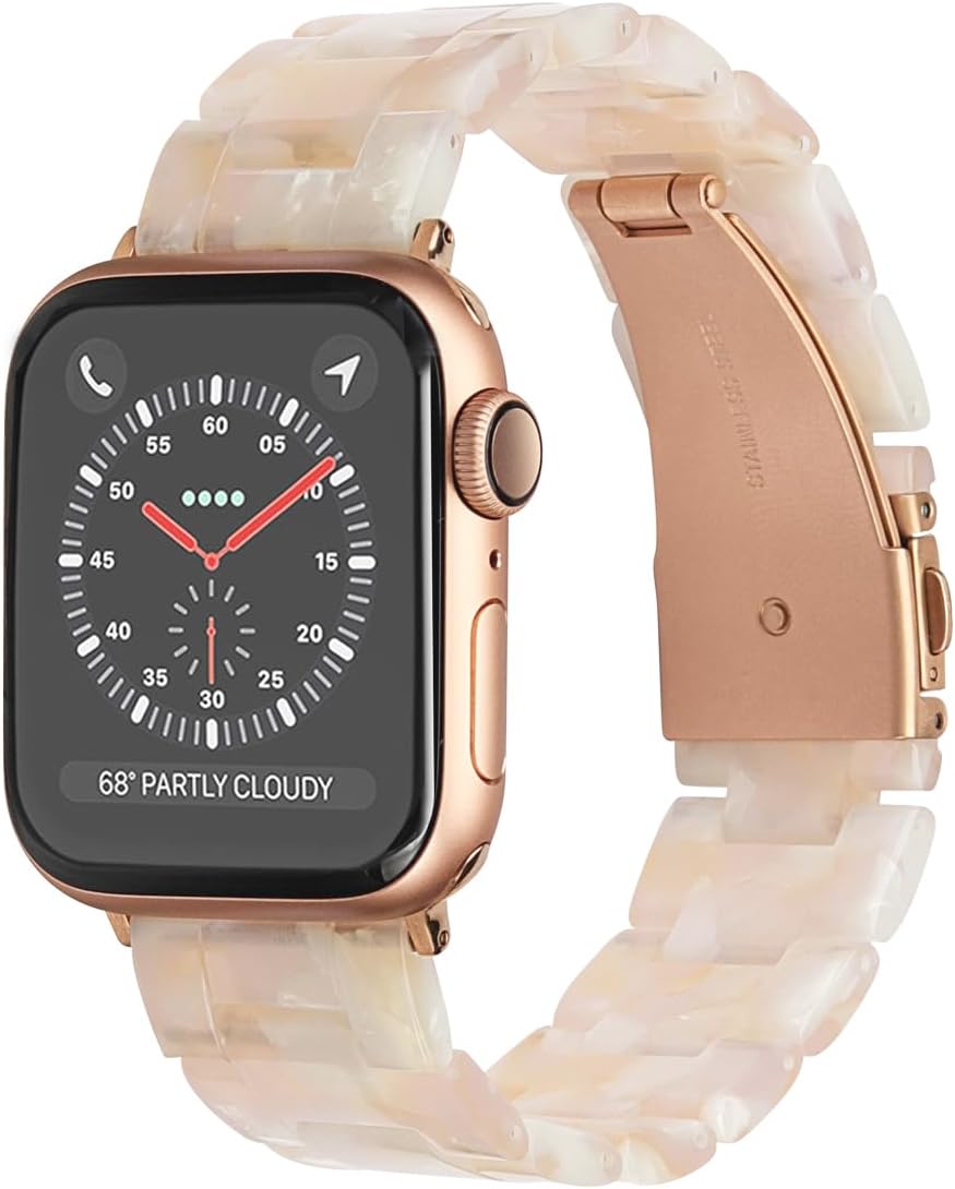 MAIRUI Resin Watch Band Compatible with Apple Watch for Women Men 49mm/45mm/44mm/42mm Series 9/8/7/6 SE Slim Bands Strap Bracelet Wristband for iWatch 5/4/3/2/1/Ultra/Ultra 2(Pink Tan)